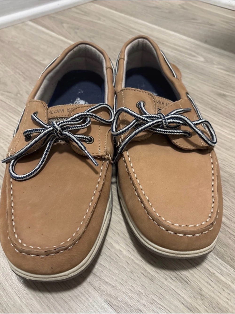 Aloha Island Men's Tan Boat Shoes with Striped Laces